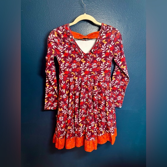 cheeky plum Burgundy Floral Long-Sleeve Dress with Orange Hem - Picture 2 of 4
